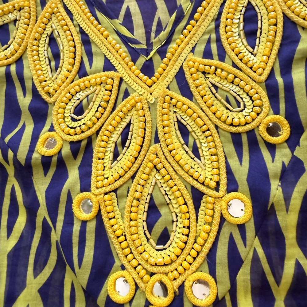 Milly Cabana Blue and Yellow Beaded Patterned Swim Coverup
